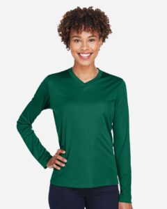 Team 365 TT11WL Women’s Zone Performance Long Sleeve T-Shirt – Sport Forest (on model)