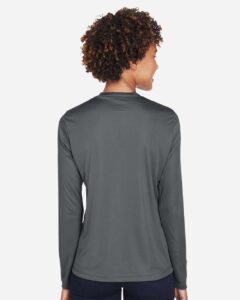 Team 365 TT11WL Women’s Zone Performance Long Sleeve T-Shirt – Sport Graphite (on model back)