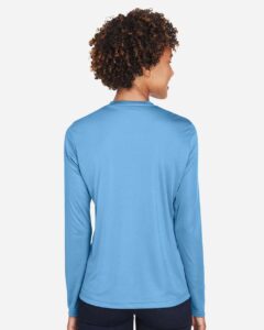 Team 365 TT11WL Women’s Zone Performance Long Sleeve T-Shirt – Sport Light Blue (on model back)