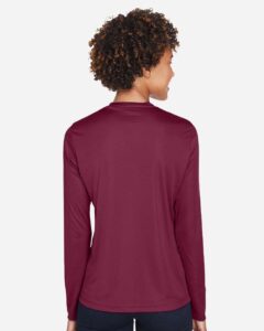 Team 365 TT11WL Women’s Zone Performance Long Sleeve T-Shirt – Sport Maroon (on model back)