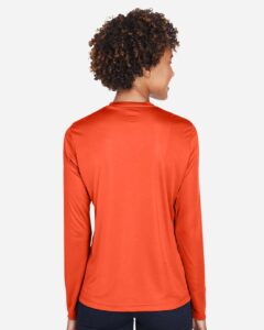 Team 365 TT11WL Women’s Zone Performance Long Sleeve T-Shirt – Sport Orange (on model back)