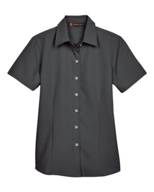 Harriton M560W Women’s Barbados Textured Camp Shirt – Black