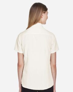 Harriton M560W Women’s Barbados Textured Camp Shirt – Cream (on model back)