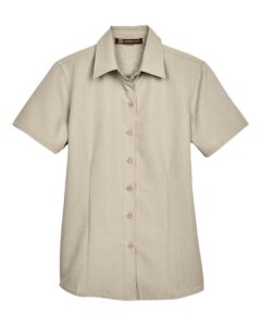 Harriton M560W Women’s Barbados Textured Camp Shirt – Khaki