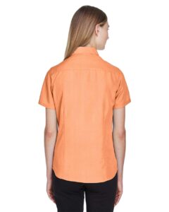 Harriton M560W Women’s Barbados Textured Camp Shirt – Nectarine (on model back)