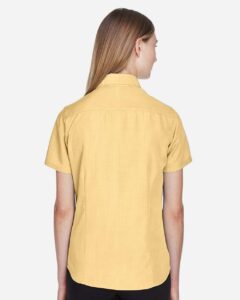 Harriton M560W Women’s Barbados Textured Camp Shirt – Pineapple (on model back)