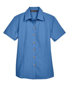 Harriton M560W Women’s Barbados Textured Camp Shirt – Pool Blue