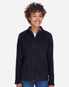 Team 365 TT90W Women’s Campus Microfleece Jacket – Black (on model)