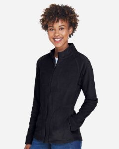 Team 365 TT90W Women’s Campus Microfleece Jacket – Black (on model side)