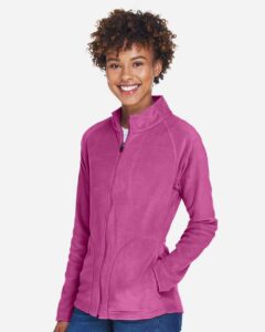 Team 365 TT90W Women’s Campus Microfleece Jacket – Sport Charity Pink (on model side)