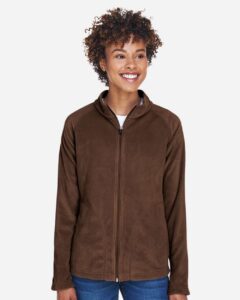 Team 365 TT90W Women’s Campus Microfleece Jacket – Sport Dark Brown (on model)