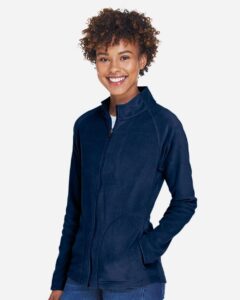 Team 365 TT90W Women’s Campus Microfleece Jacket – Sport Dark Navy (on model side)