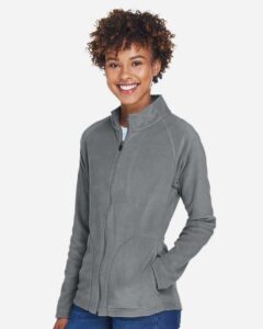 Team 365 TT90W Women’s Campus Microfleece Jacket – Sport Graphite (on model side)