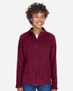Team 365 TT90W Women’s Campus Microfleece Jacket – Sport Maroon (on model)