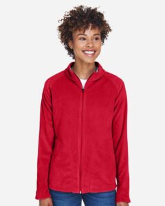 Team 365 TT90W Women’s Campus Microfleece Jacket – Sport Red (on model)