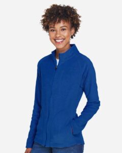 Team 365 TT90W Women’s Campus Microfleece Jacket – Sport Royal (on model side)