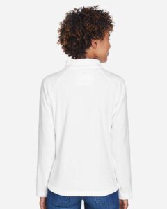 Team 365 TT90W Women’s Campus Microfleece Jacket – White (on model back)