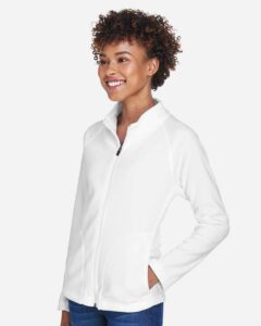 Team 365 TT90W Women’s Campus Microfleece Jacket – White (on model side)
