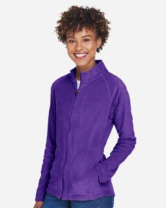 Team 365 TT90W Women’s Campus Microfleece Jacket – Sport Purple (on model side)