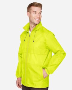 Team 365 TT73 Unisex Zone Protect Lightweight Jacket – Safety Yellow (on model side)