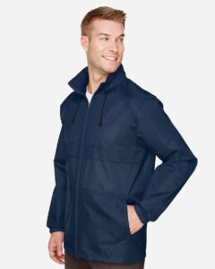 Team 365 TT73 Unisex Zone Protect Lightweight Jacket – Sport Dark Navy (on model side)