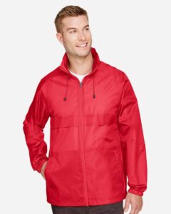 Team 365 TT73 Unisex Zone Protect Lightweight Jacket – Sport Red (on model)