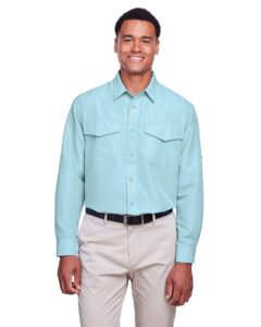 Harriton M580L Men’s Key West Performance Staff Shirt – Cloud Blue (on model)