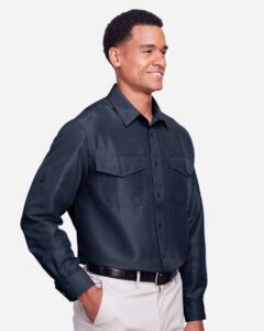 Harriton M580L Men’s Key West Performance Staff Shirt – Navy (on model side)