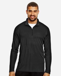 Team 365 TT31 Men’s Zone Performance Quarter-Zip Pullover – Black (on model)