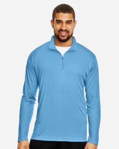 Team 365 TT31 Men’s Zone Performance Quarter-Zip Pullover – Sport Light Blue (on model)