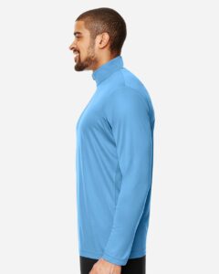 Team 365 TT31 Men’s Zone Performance Quarter-Zip Pullover – Sport Light Blue (on model side)