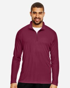 Team 365 TT31 Men’s Zone Performance Quarter-Zip Pullover – Sport Maroon (on model)