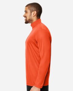 Team 365 TT31 Men’s Zone Performance Quarter-Zip Pullover – Sport Orange (on model side)