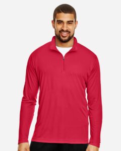 Team 365 TT31 Men’s Zone Performance Quarter-Zip Pullover – Sport Red (on model)
