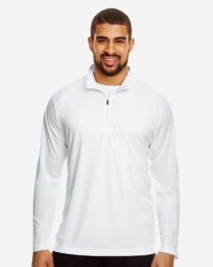 Team 365 TT31 Men’s Zone Performance Quarter-Zip Pullover – White (on model)