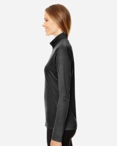 Team 365 TT31W Women’s Zone Performance Quarter-Zip Pullover – Black (on model side)