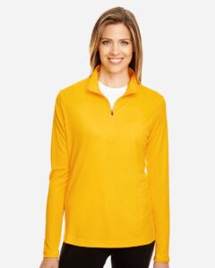 Team 365 TT31W Women’s Zone Performance Quarter-Zip Pullover – Sport Athletic Gold (on model)