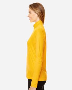 Team 365 TT31W Women’s Zone Performance Quarter-Zip Pullover – Sport Athletic Gold (on model side)