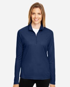 Team 365 TT31W Women’s Zone Performance Quarter-Zip Pullover – Sport Dark Navy (on model)