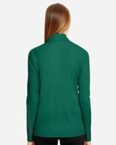 Team 365 TT31W Women’s Zone Performance Quarter-Zip Pullover – Sport Forest (on model back)