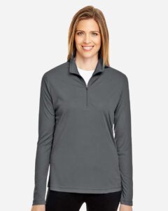 Team 365 TT31W Women’s Zone Performance Quarter-Zip Pullover – Sport Graphite (on model)