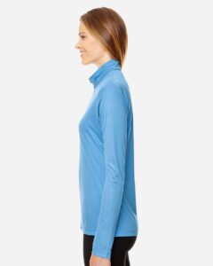 Team 365 TT31W Women’s Zone Performance Quarter-Zip Pullover – Sport Light Blue (on model side)