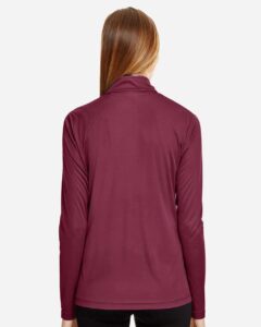 Team 365 TT31W Women’s Zone Performance Quarter-Zip Pullover – Sport Maroon (on model back)