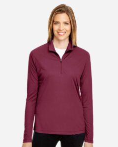 Team 365 TT31W Women’s Zone Performance Quarter-Zip Pullover – Sport Maroon (on model)