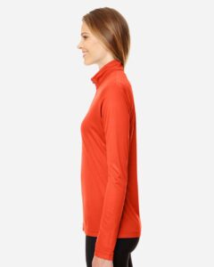 Team 365 TT31W Women’s Zone Performance Quarter-Zip Pullover – Sport Orange (on model side)