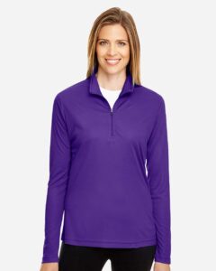 Team 365 TT31W Women’s Zone Performance Quarter-Zip Pullover – Sport Purple (on model)