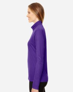 Team 365 TT31W Women’s Zone Performance Quarter-Zip Pullover – Sport Purple (on model side)