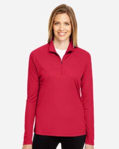 Team 365 TT31W Women’s Zone Performance Quarter-Zip Pullover – Sport Red (on model)