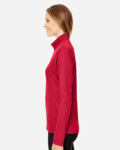 Team 365 TT31W Women’s Zone Performance Quarter-Zip Pullover – Sport Red (on model side)