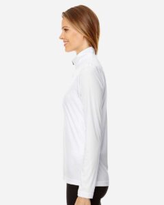 Team 365 TT31W Women’s Zone Performance Quarter-Zip Pullover – White (on model side)
